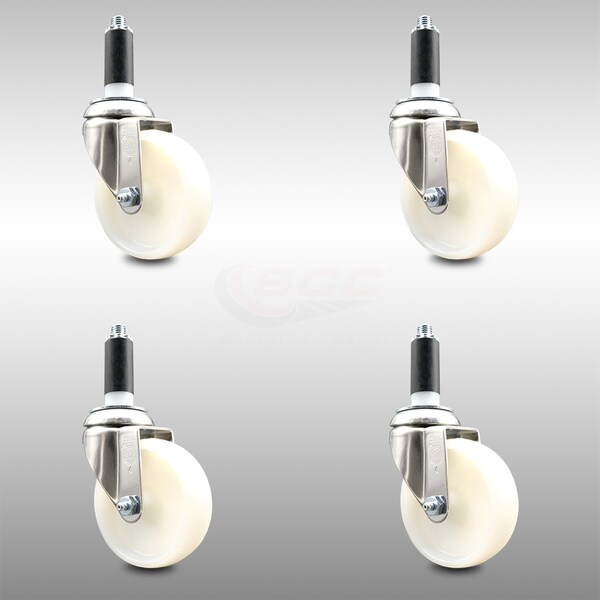 Service Caster 4 Inch 316SS Nylon Wheel Swivel 1-1/8 Inch Expanding Stem Caster Set SCC SCC-SS316EX20S414-NYS-118-4 - main